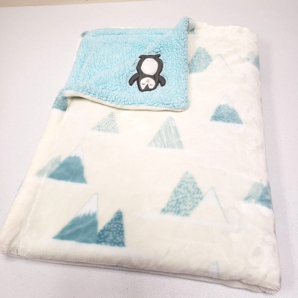 Mothers Promise Land of Wishes Penguin Mountains Baby Blanket Blue Plush